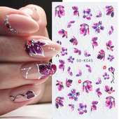 5D лилави цветя Стикери Стикери за изкуство за нокти Релефен дизайн на цветя Лепило Акрилни плъзгачи за нокти Декорации Маникюр TR5D-K045