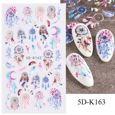 5D лилави цветя Стикери Стикери за изкуство за нокти Релефен дизайн на цветя Лепило Акрилни плъзгачи за нокти Декорации Маникюр TR5D-K045