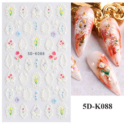 5D лилави цветя Стикери Стикери за изкуство за нокти Релефен дизайн на цветя Лепило Акрилни плъзгачи за нокти Декорации Маникюр TR5D-K045