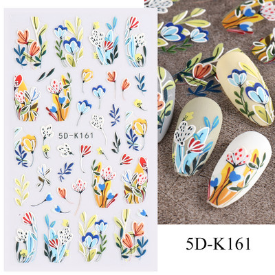 5D лилави цветя Стикери Стикери за изкуство за нокти Релефен дизайн на цветя Лепило Акрилни плъзгачи за нокти Декорации Маникюр TR5D-K045