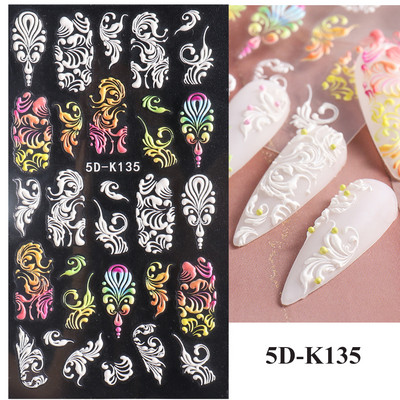 5D Purpursarkani Ziedi Uzlīmes Nagu mākslas uzlīmes Reljefi Ziedi Dizains Līmējoša Akrila Nagu slīdņi Dekorācijas Manikīrs TR5D-K045