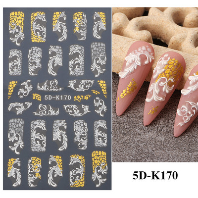 5D лилави цветя Стикери Стикери за изкуство за нокти Релефен дизайн на цветя Лепило Акрилни плъзгачи за нокти Декорации Маникюр TR5D-K045