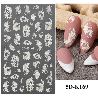 5D лилави цветя Стикери Стикери за изкуство за нокти Релефен дизайн на цветя Лепило Акрилни плъзгачи за нокти Декорации Маникюр TR5D-K045