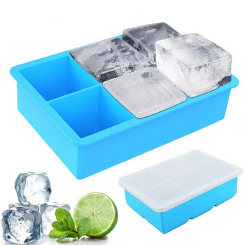 Без BPA 6 големи тави за лед Гигантска джъмбо голяма силиконова форма за квадратна тава за кубчета лед за храни Направи си сам тава за лед за ледогенератор