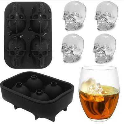 Καλούπι σιλικόνης 3D Skull Ice Tray Cube Mould 4-Cavity BPA Free Ice Making Mold Kitchen Bar Ice Maker Skeleton Ice Mold