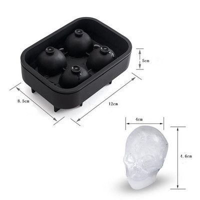 Καλούπι σιλικόνης 3D Skull Ice Tray Cube Mould 4-Cavity BPA Free Ice Making Mold Kitchen Bar Ice Maker Skeleton Ice Mold