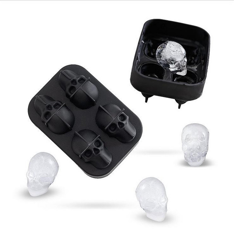 Καλούπι σιλικόνης 3D Skull Ice Tray Cube Mould 4-Cavity BPA Free Ice Making Mold Kitchen Bar Ice Maker Skeleton Ice Mold