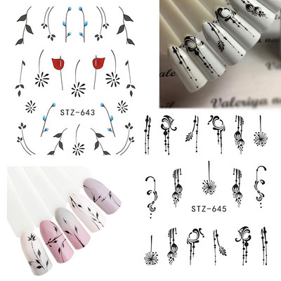 1 tk küünte veeülekande kleebis Lineaarne lillemuster, küünekunsti kaunistused küünte maniküüri jaoks mõeldud liugur Vesimärgi fooliumid CHSTZ645