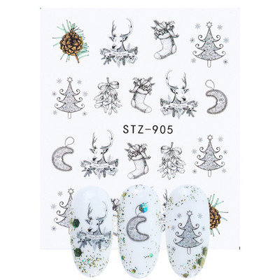 1 tk küünte veeülekande kleebis Lineaarne lillemuster, küünekunsti kaunistused küünte maniküüri jaoks mõeldud liugur Vesimärgi fooliumid CHSTZ645