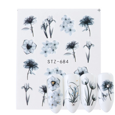 1 tk küünte veeülekande kleebis Lineaarne lillemuster, küünekunsti kaunistused küünte maniküüri jaoks mõeldud liugur Vesimärgi fooliumid CHSTZ645