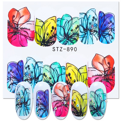 1 tk küünte veeülekande kleebis Lineaarne lillemuster, küünekunsti kaunistused küünte maniküüri jaoks mõeldud liugur Vesimärgi fooliumid CHSTZ645