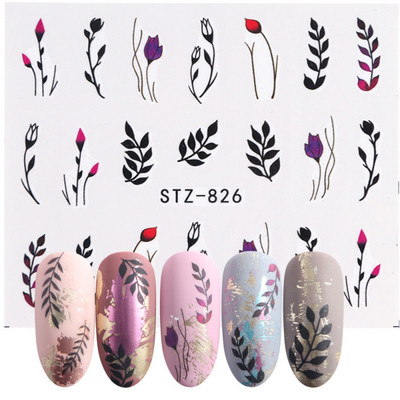 1 tk küünte veeülekande kleebis Lineaarne lillemuster, küünekunsti kaunistused küünte maniküüri jaoks mõeldud liugur Vesimärgi fooliumid CHSTZ645