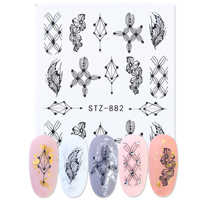 1 tk küünte veeülekande kleebis Lineaarne lillemuster, küünekunsti kaunistused küünte maniküüri jaoks mõeldud liugur Vesimärgi fooliumid CHSTZ645