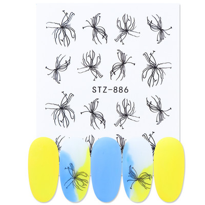 1 tk küünte veeülekande kleebis Lineaarne lillemuster, küünekunsti kaunistused küünte maniküüri jaoks mõeldud liugur Vesimärgi fooliumid CHSTZ645