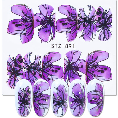 1 tk küünte veeülekande kleebis Lineaarne lillemuster, küünekunsti kaunistused küünte maniküüri jaoks mõeldud liugur Vesimärgi fooliumid CHSTZ645
