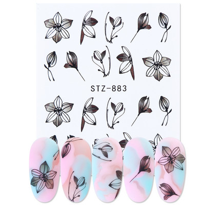 1 tk küünte veeülekande kleebis Lineaarne lillemuster, küünekunsti kaunistused küünte maniküüri jaoks mõeldud liugur Vesimärgi fooliumid CHSTZ645