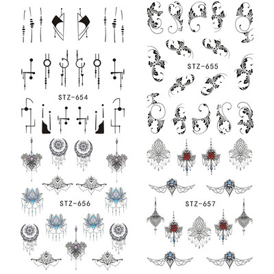 1 tk küünte veeülekande kleebis Lineaarne lillemuster, küünekunsti kaunistused küünte maniküüri jaoks mõeldud liugur Vesimärgi fooliumid CHSTZ645