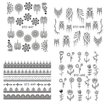 1 tk küünte veeülekande kleebis Lineaarne lillemuster, küünekunsti kaunistused küünte maniküüri jaoks mõeldud liugur Vesimärgi fooliumid CHSTZ645