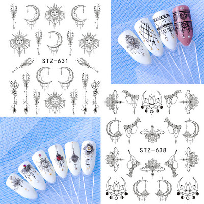 1 tk küünte veeülekande kleebis Lineaarne lillemuster, küünekunsti kaunistused küünte maniküüri jaoks mõeldud liugur Vesimärgi fooliumid CHSTZ645