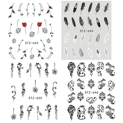 1 tk küünte veeülekande kleebis Lineaarne lillemuster, küünekunsti kaunistused küünte maniküüri jaoks mõeldud liugur Vesimärgi fooliumid CHSTZ645