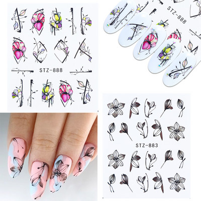 1 tk küünte veeülekande kleebis Lineaarne lillemuster, küünekunsti kaunistused küünte maniküüri jaoks mõeldud liugur Vesimärgi fooliumid CHSTZ645