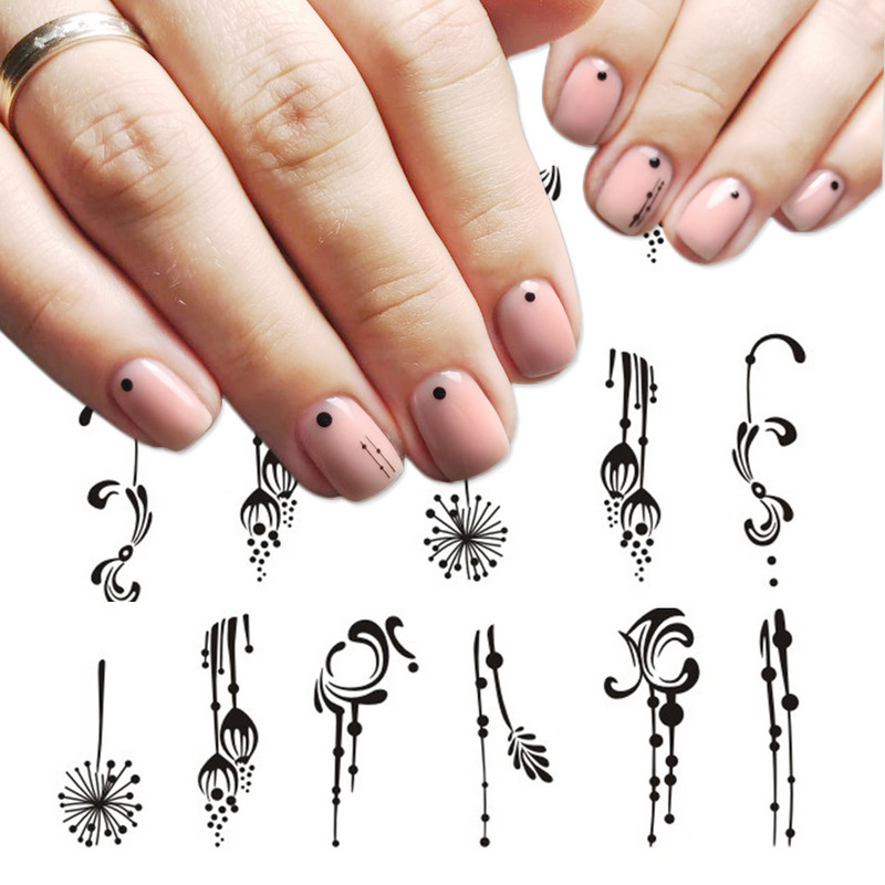 1 tk küünte veeülekande kleebis Lineaarne lillemuster, küünekunsti kaunistused küünte maniküüri jaoks mõeldud liugur Vesimärgi fooliumid CHSTZ645