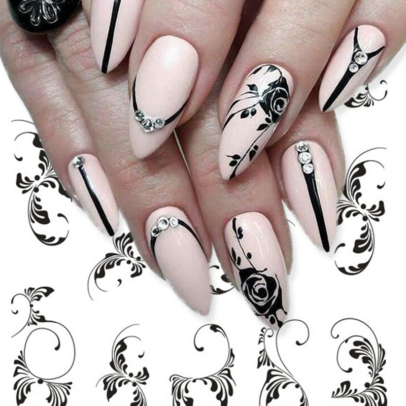 1 tk küünte veeülekande kleebis Lineaarne lillemuster, küünekunsti kaunistused küünte maniküüri jaoks mõeldud liugur Vesimärgi fooliumid CHSTZ645