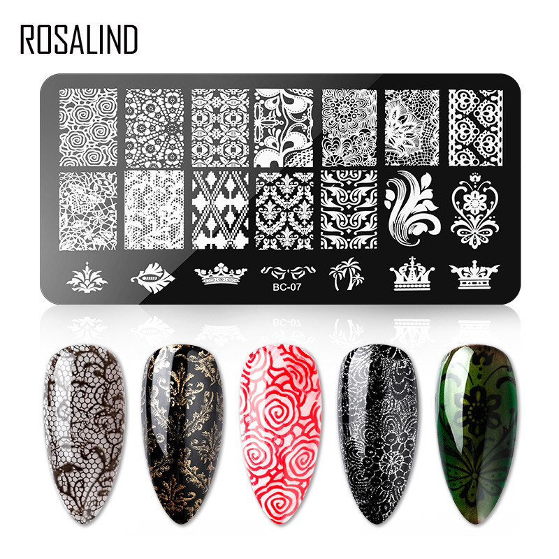 ROSALIND nagu veidņu štancēšanas plāksnes nagu lakai nagu mākslas dizaina zīmogs vāciņš skrāpis ar ziediem DIY manikīra rīki