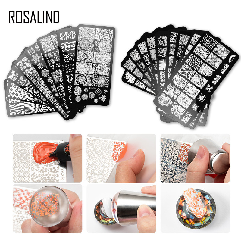 ROSALIND nagu veidņu štancēšanas plāksnes nagu lakai nagu mākslas dizaina zīmogs vāciņš skrāpis ar ziediem DIY manikīra rīki