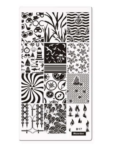 Suvine rand merepurjetamise teema Nail Art templi mall Pildiplaat Ankur Kompass Muster Küünte stantsimisplaadid Mezerdoo B17