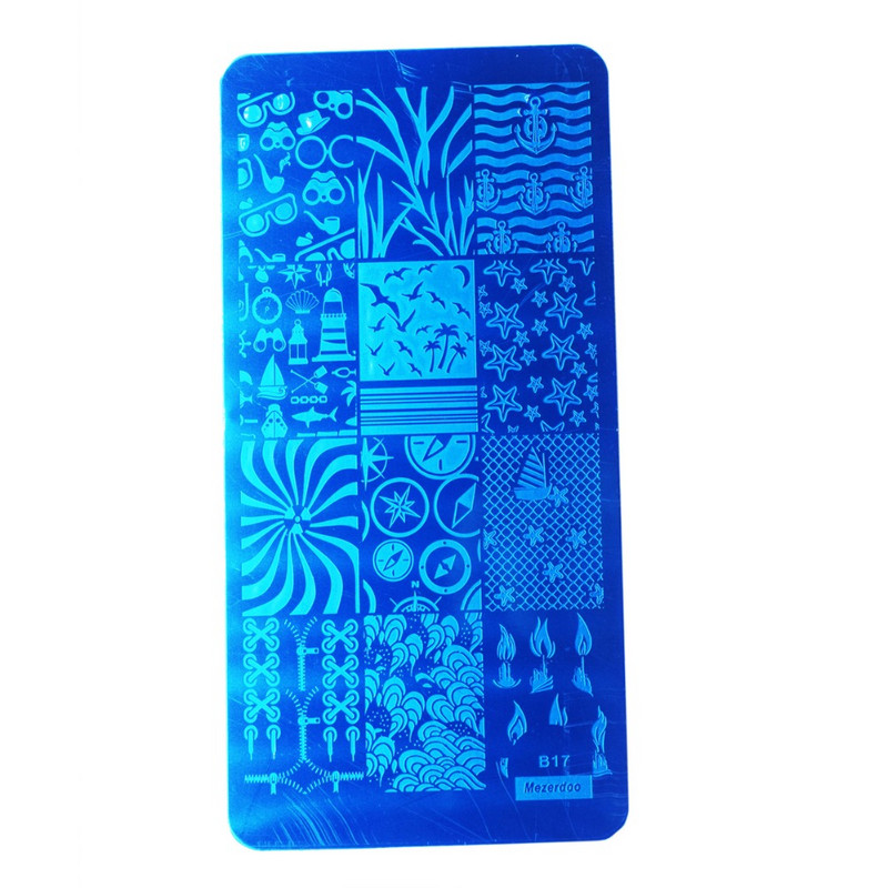 Suvine rand merepurjetamise teema Nail Art templi mall Pildiplaat Ankur Kompass Muster Küünte stantsimisplaadid Mezerdoo B17