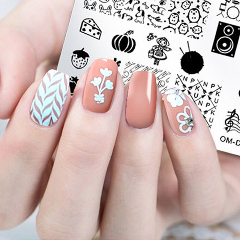 1 τμχ Πρότυπα νυχιών από ανοξείδωτο ατσάλι Σχέδιο πλάκας σφράγισης λουλούδι Ζώο από γυαλί θερμοκρασίας δαντέλα Πρότυπα σφραγίδας Πλάκες Εικόνα