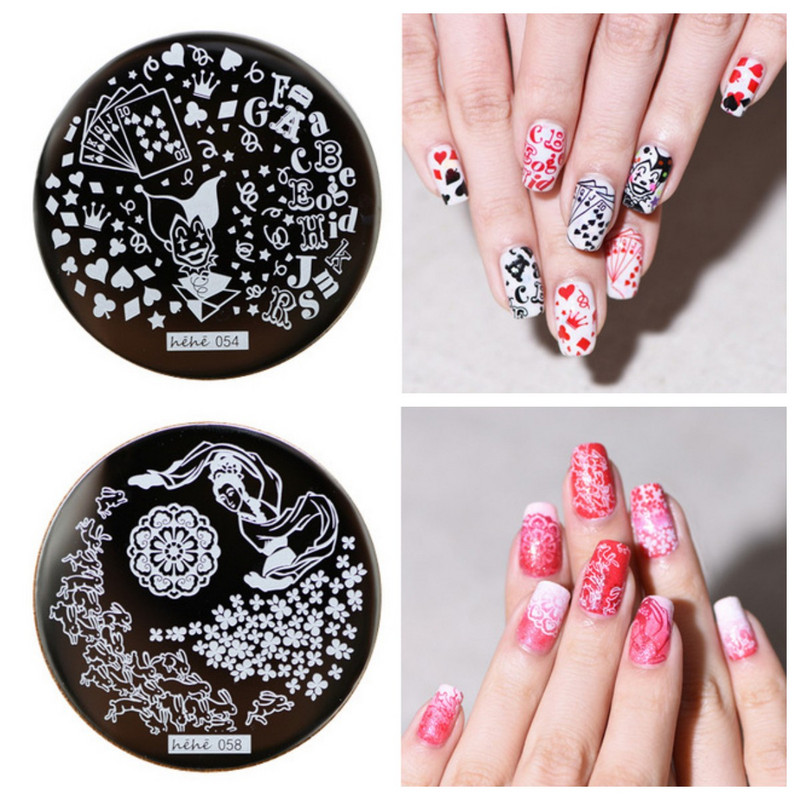 1 db kerek körömbélyegző lemez sakktábla/geometrikus rozsdamentes acél képsablonok 5,5 cm-es fekete-fehér szögnyomtatási dekorációs eszköz*