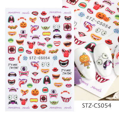 Αυτοκόλλητα νυχιών για το Halloween 3D Αυτοκόλλητα Ταινία τρόμου Πρόσωπο Μάτια Κοκκάλια Νυχοκόλλες συρόμενοι με αυτοκόλλητα περιτυλίγματα Διακοσμήσεις μανικιούρ STZ-CS051