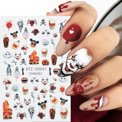 Αυτοκόλλητα νυχιών για το Halloween 3D Αυτοκόλλητα Ταινία τρόμου Πρόσωπο Μάτια Κοκκάλια Νυχοκόλλες συρόμενοι με αυτοκόλλητα περιτυλίγματα Διακοσμήσεις μανικιούρ STZ-CS051