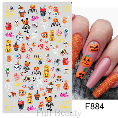 Αυτοκόλλητα νυχιών για το Halloween 3D Αυτοκόλλητα Ταινία τρόμου Πρόσωπο Μάτια Κοκκάλια Νυχοκόλλες συρόμενοι με αυτοκόλλητα περιτυλίγματα Διακοσμήσεις μανικιούρ STZ-CS051