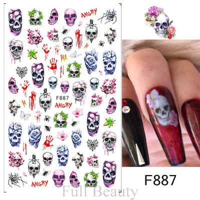 Αυτοκόλλητα νυχιών για το Halloween 3D Αυτοκόλλητα Ταινία τρόμου Πρόσωπο Μάτια Κοκκάλια Νυχοκόλλες συρόμενοι με αυτοκόλλητα περιτυλίγματα Διακοσμήσεις μανικιούρ STZ-CS051