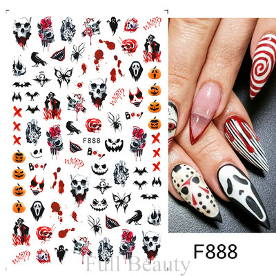Αυτοκόλλητα νυχιών για το Halloween 3D Αυτοκόλλητα Ταινία τρόμου Πρόσωπο Μάτια Κοκκάλια Νυχοκόλλες συρόμενοι με αυτοκόλλητα περιτυλίγματα Διακοσμήσεις μανικιούρ STZ-CS051