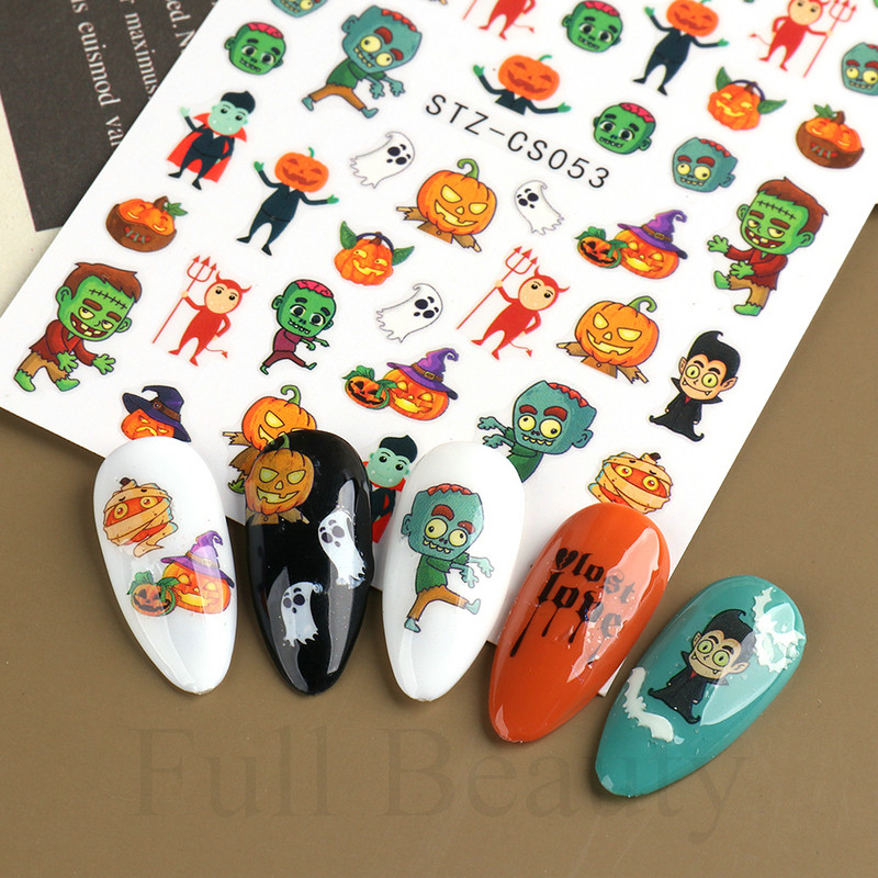 Αυτοκόλλητα νυχιών για το Halloween 3D Αυτοκόλλητα Ταινία τρόμου Πρόσωπο Μάτια Κοκκάλια Νυχοκόλλες συρόμενοι με αυτοκόλλητα περιτυλίγματα Διακοσμήσεις μανικιούρ STZ-CS051