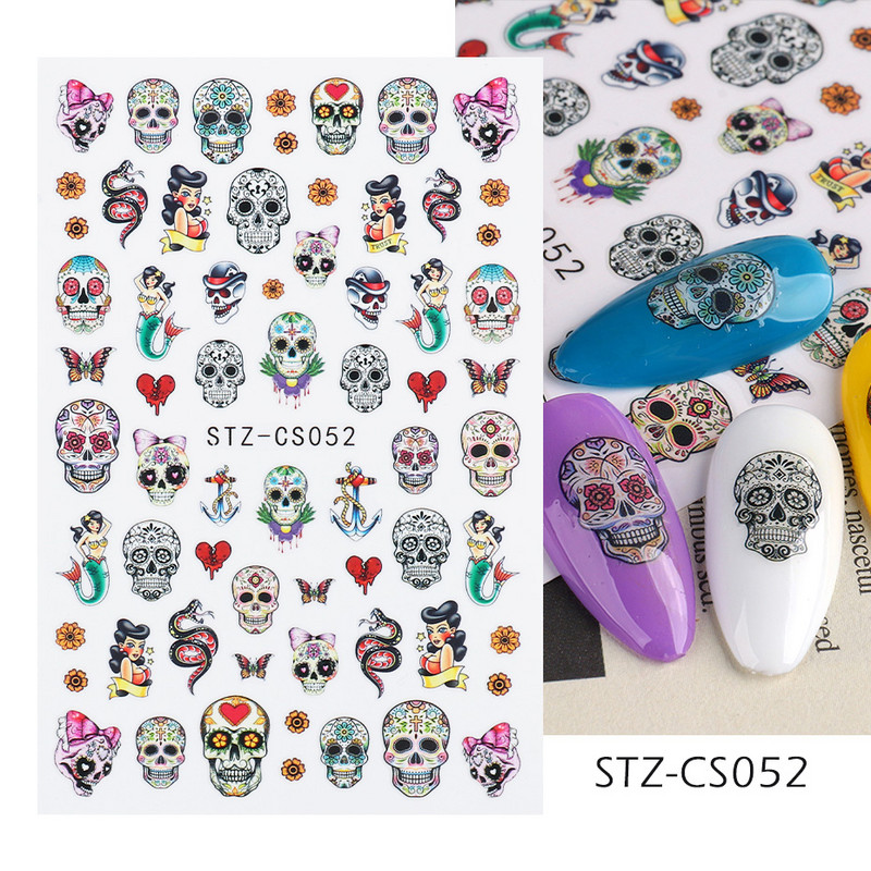 Αυτοκόλλητα νυχιών για το Halloween 3D Αυτοκόλλητα Ταινία τρόμου Πρόσωπο Μάτια Κοκκάλια Νυχοκόλλες συρόμενοι με αυτοκόλλητα περιτυλίγματα Διακοσμήσεις μανικιούρ STZ-CS051