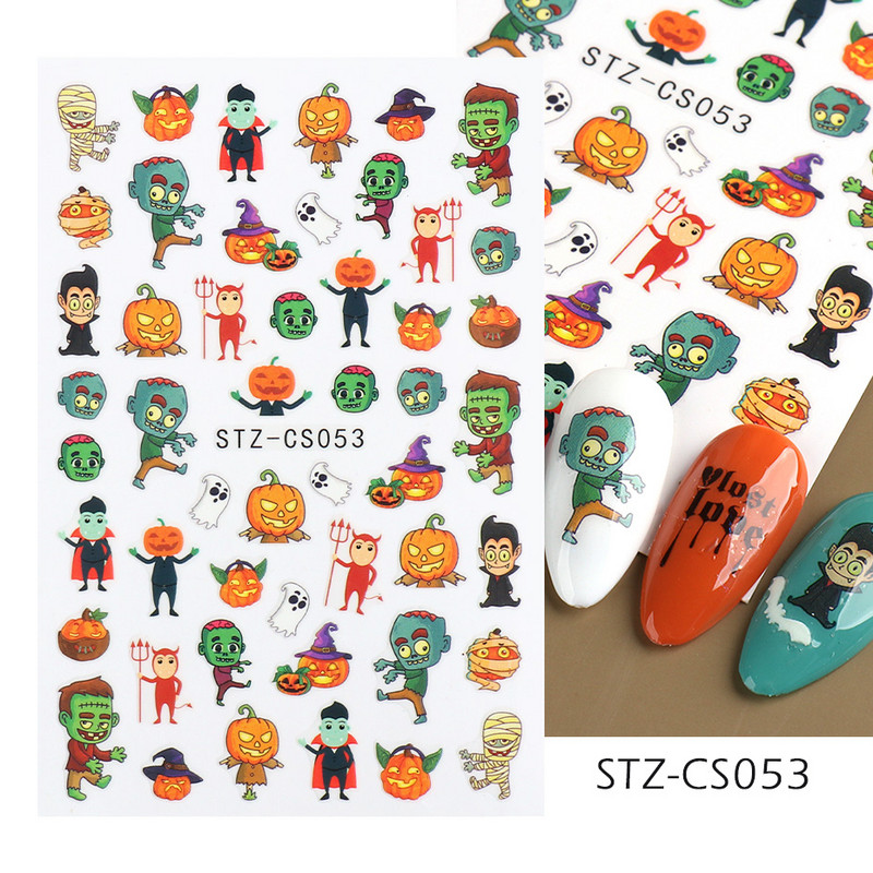 Αυτοκόλλητα νυχιών για το Halloween 3D Αυτοκόλλητα Ταινία τρόμου Πρόσωπο Μάτια Κοκκάλια Νυχοκόλλες συρόμενοι με αυτοκόλλητα περιτυλίγματα Διακοσμήσεις μανικιούρ STZ-CS051