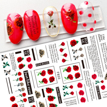 Пролетни стикери за ноктопластика Червена бяла роза Флорален дизайн Плъзгачи Листа Линии Стикери 3D Самозалепващи се аксесоари за нокти Стикер