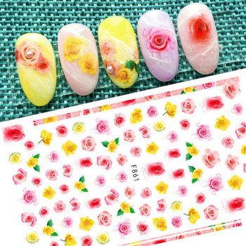 Пролетни стикери за ноктопластика Червена бяла роза Флорален дизайн Плъзгачи Листа Линии Стикери 3D Самозалепващи се аксесоари за нокти Стикер