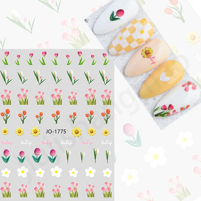 Tavaszi körömdíszítő matricák piros fehér rózsa virágmintás csúszkák levelek vonalak matricák 3D öntapadó körmök kiegészítők matrica