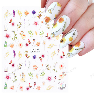 Tavaszi körömdíszítő matricák piros fehér rózsa virágmintás csúszkák levelek vonalak matricák 3D öntapadó körmök kiegészítők matrica