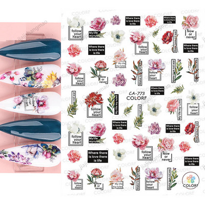Tavaszi körömdíszítő matricák piros fehér rózsa virágmintás csúszkák levelek vonalak matricák 3D öntapadó körmök kiegészítők matrica