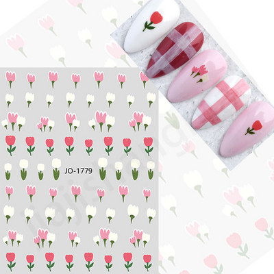 Tavaszi körömdíszítő matricák piros fehér rózsa virágmintás csúszkák levelek vonalak matricák 3D öntapadó körmök kiegészítők matrica