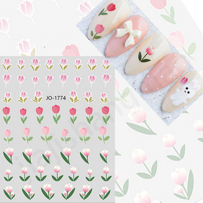 Tavaszi körömdíszítő matricák piros fehér rózsa virágmintás csúszkák levelek vonalak matricák 3D öntapadó körmök kiegészítők matrica
