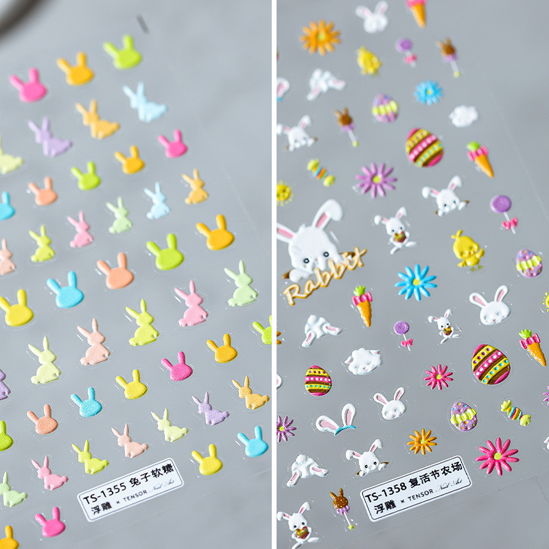 5D húsvéti tojások aranyos nyuszicsibe puha domborművek öntapadó körömdíszítések matricák 3D körömmatricák nagykereskedés