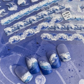 5D kék fehér tenger hullámai puha dombornyomott domborművek Öntapadó körömdíszítések matricák medúza 3D manikűr matricák nagykereskedés